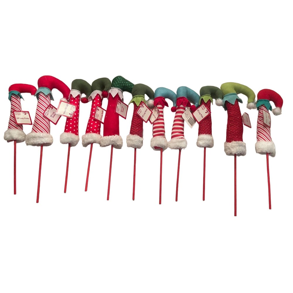 8 Pack Decorative Elf Leg Pick Stand Christmas Holiday Party Funny